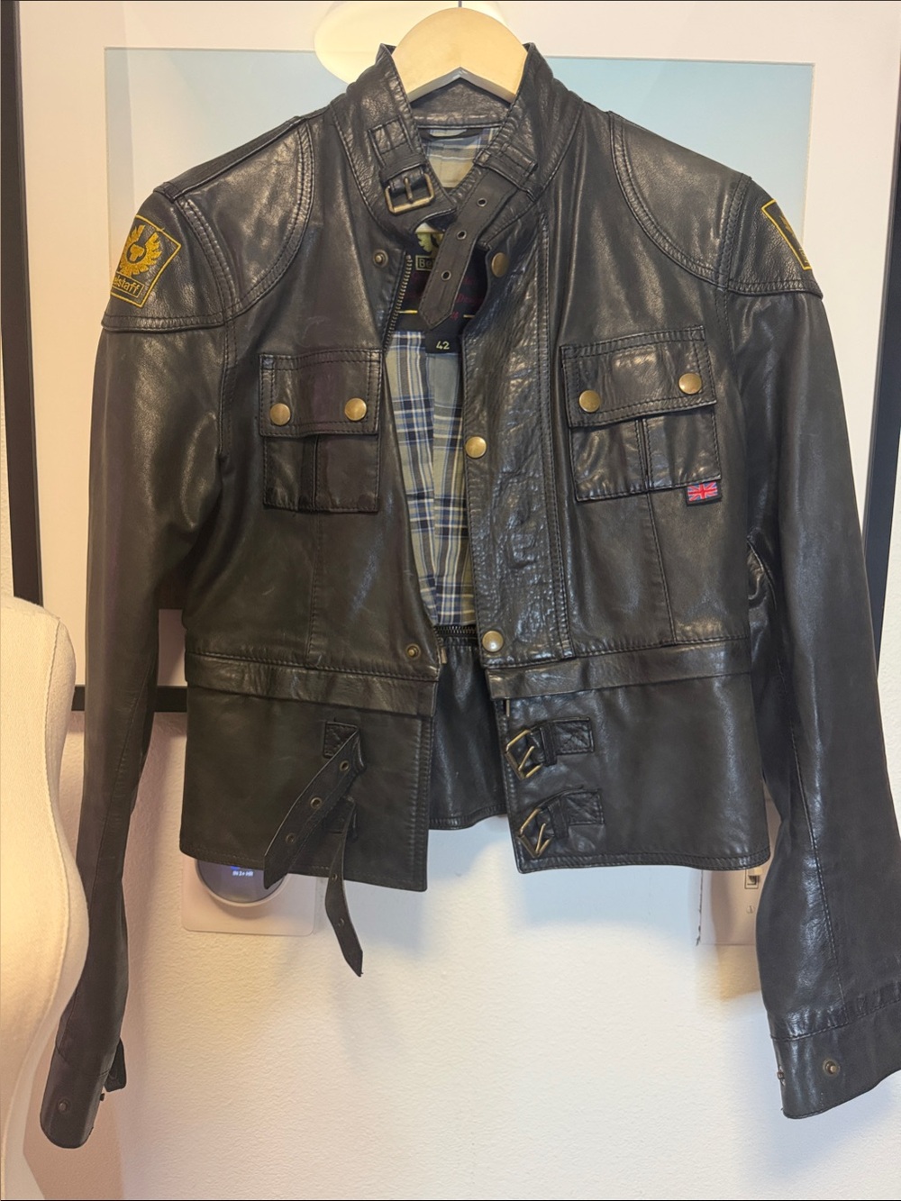 Vintage Belstaff Dark Brown Leather Convertible Biker Jacket - Women's Size 42